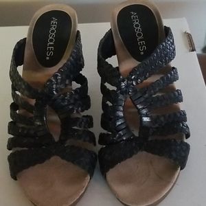 Black wedge Aerosoles sandals, size 5